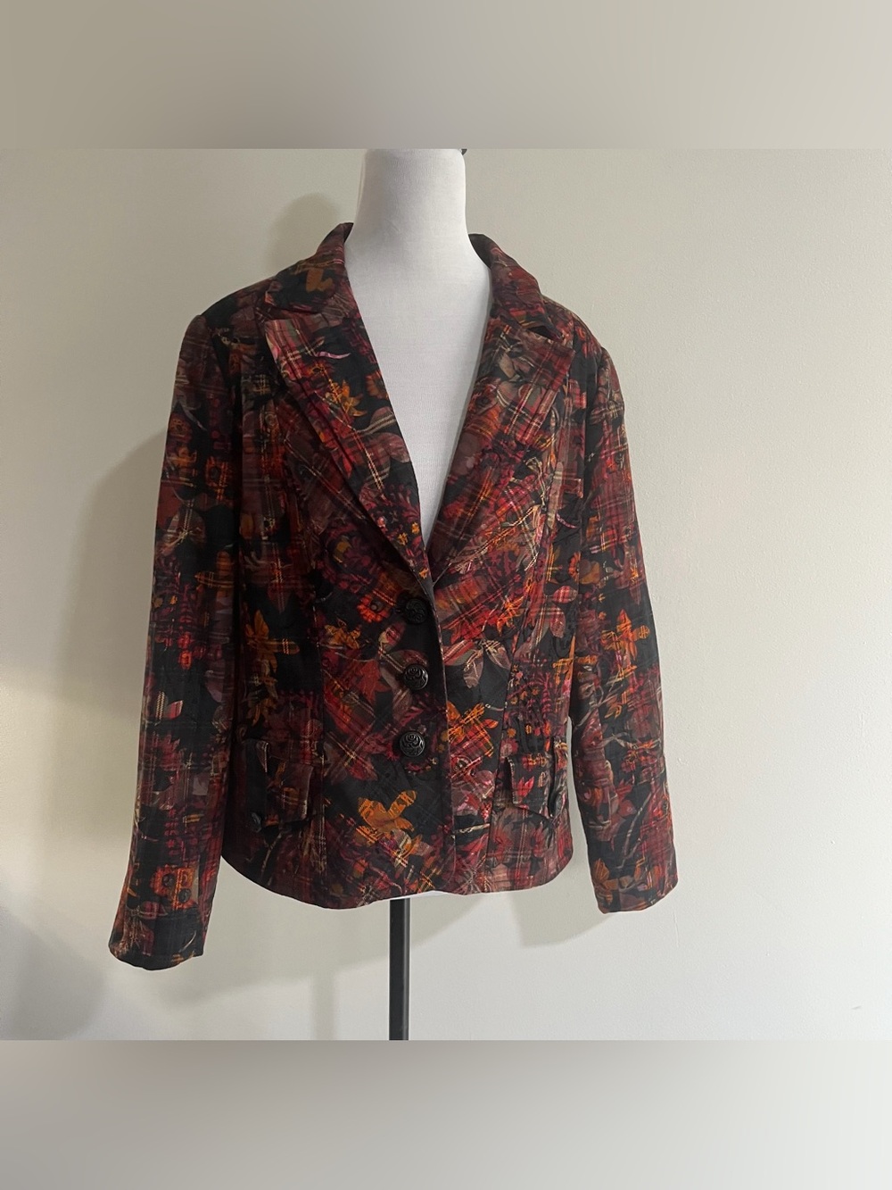 Coldwater Creek Black Red Floral Paisley Cotton Business Women's Blazer Jacket
